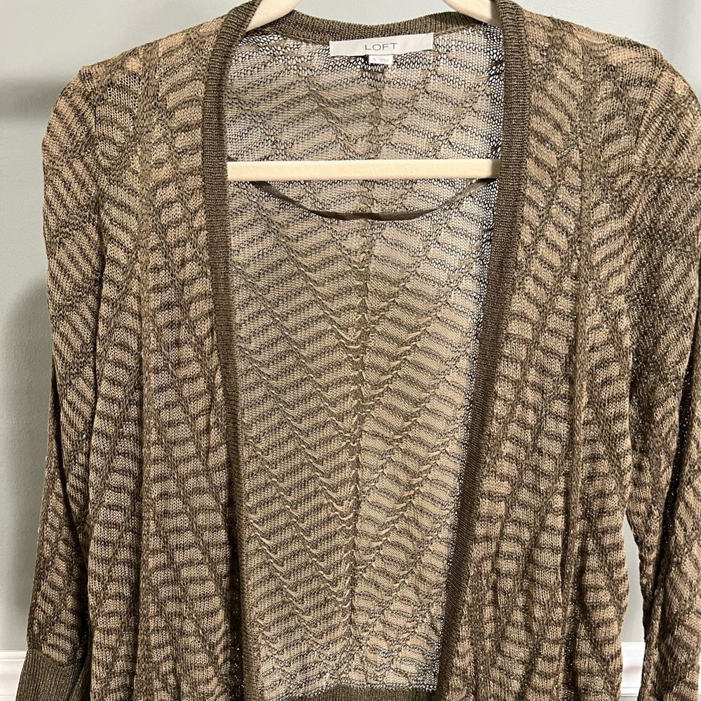Ann Taylor Loft Brown Open Front Knit Cardigan Sweater